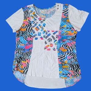 Parsley & Sage Women’s XL Tunic Top Patchwork Floral Abstract Artsy Zebra